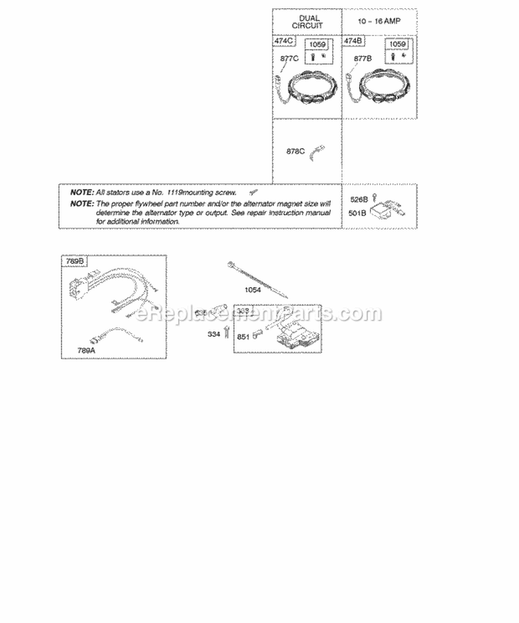 Alternator Ignition Diagram and Parts List for 406677-0403-E1  Briggs and Stratton Engine